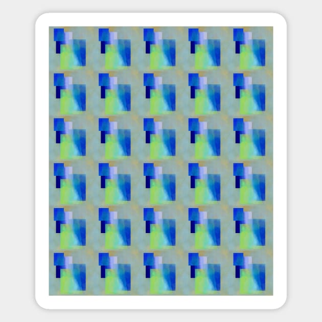 Blue And Green Abstract Watercolor Blocks Tiled Pattern Sticker by CozyPixelFluff
